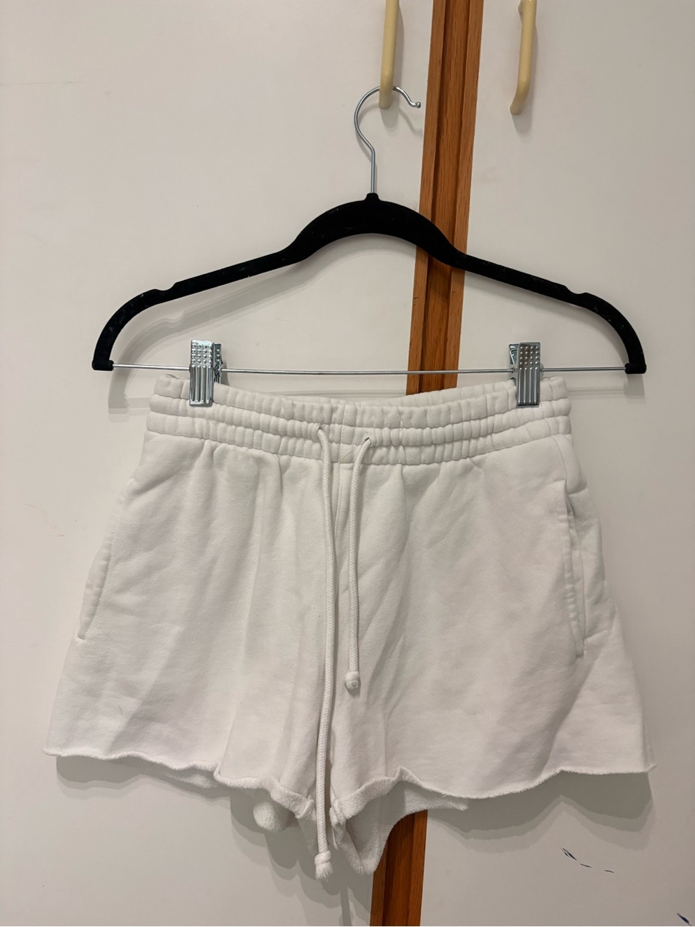 Aritzia TNA Cozy White Drawstring Sweat Shorts